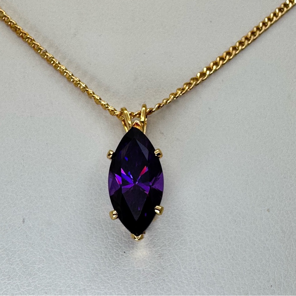 New Swarovski Crystal Elements Dark Amethyst Purple Gold Pendant Necklace